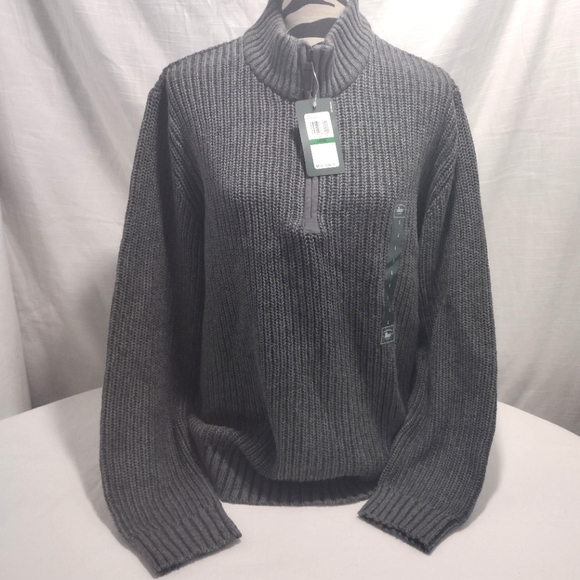 G. H. Bass & Co. Gray Ribbed Knit 1/4 Zip Mock Neck Pullover Sweater - Picture 15 of 16